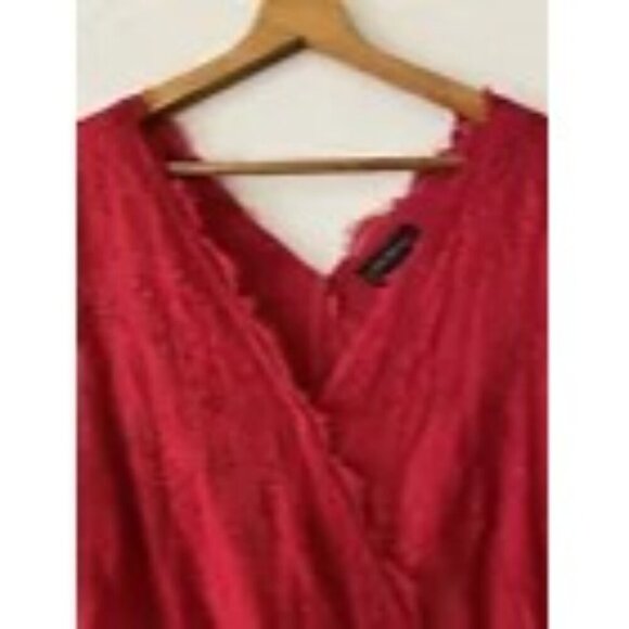 Lane Bryant 18 Red Lace Surplice Sheath Dress 3/4 Sleeves Plus V-Neck Elegant - Picture 10 of 11